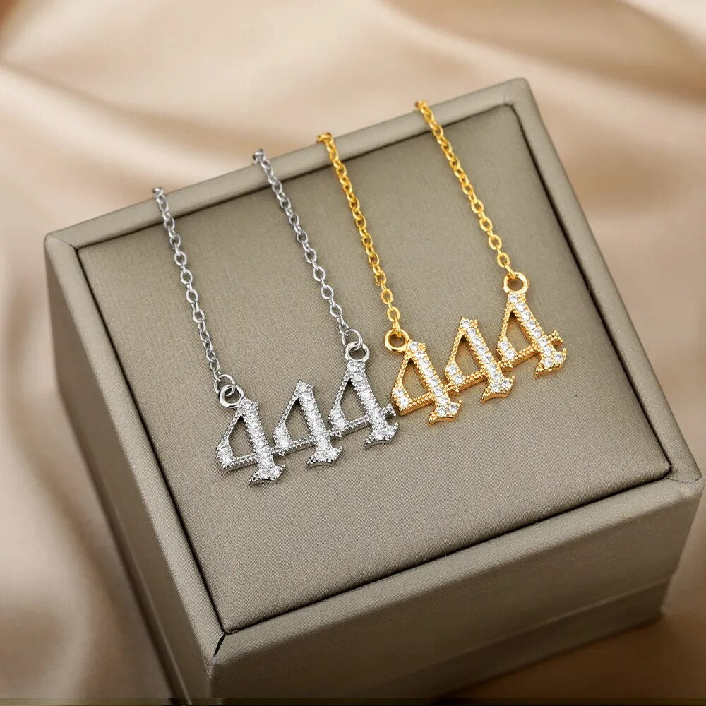 Angel Number Necklace with Crystals 444