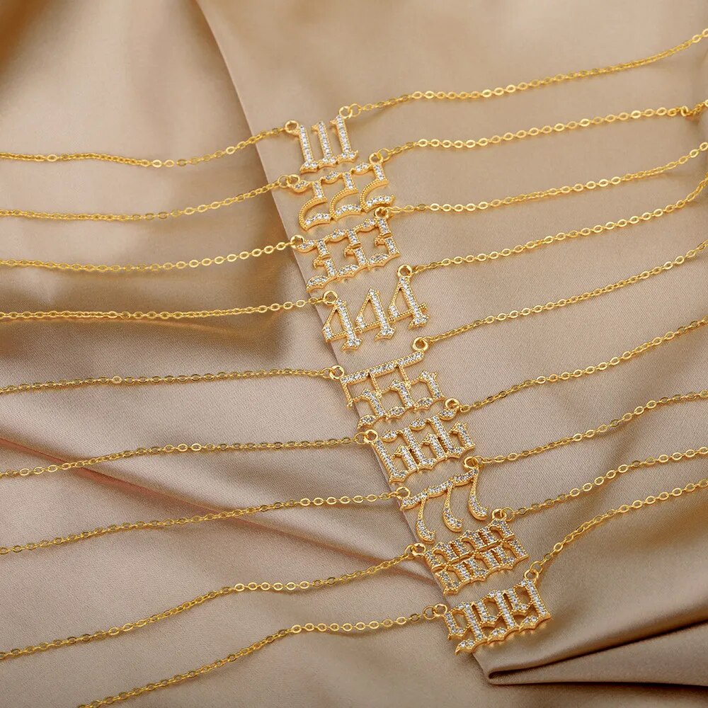 Angel Number Necklace with Crystals