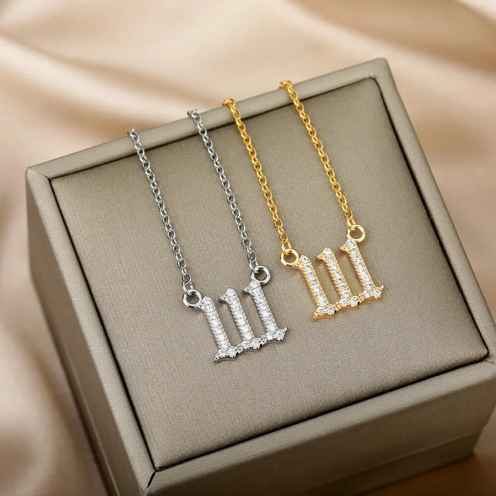 Angel Number Necklace with Crystals 111