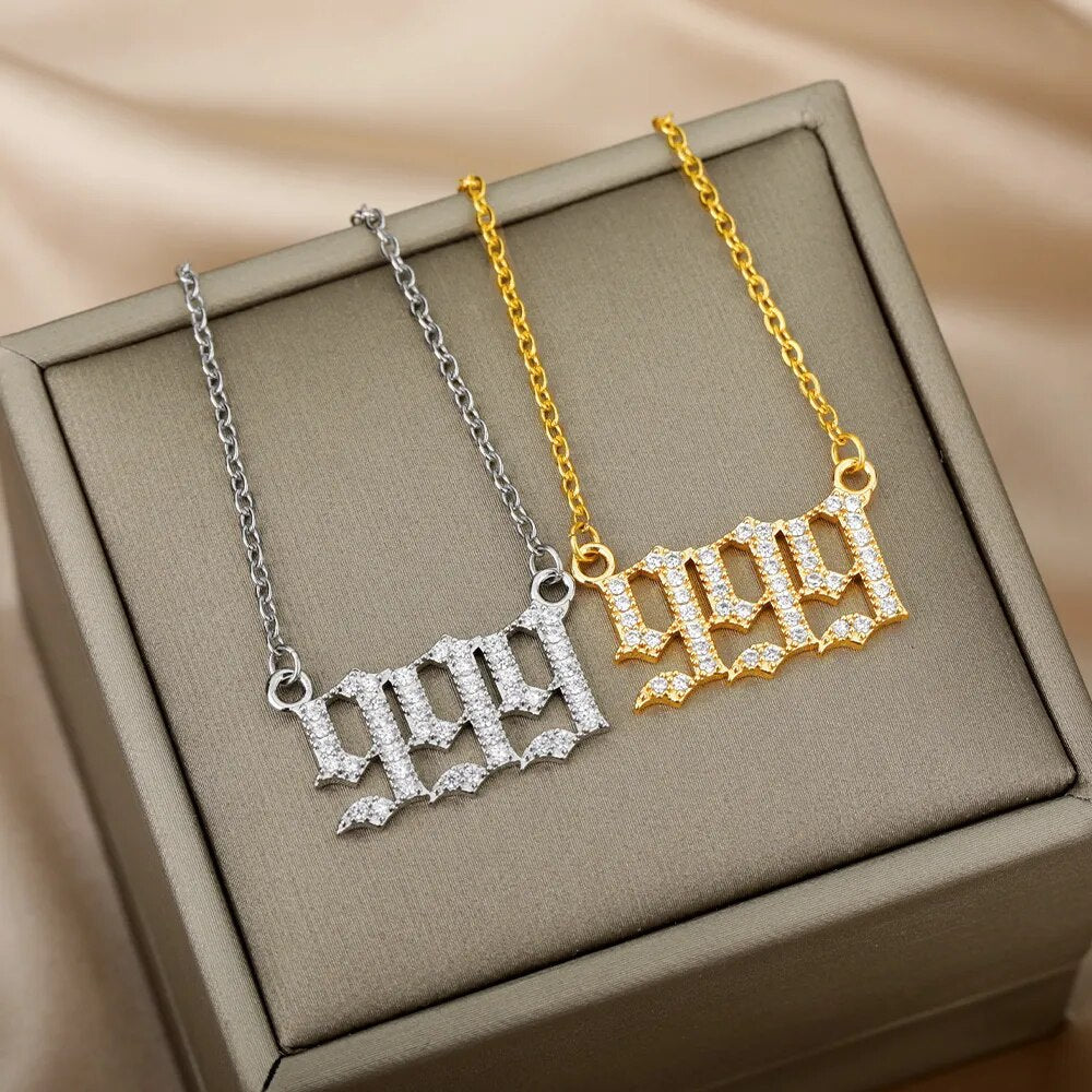 Angel Number Necklace with Crystals 999