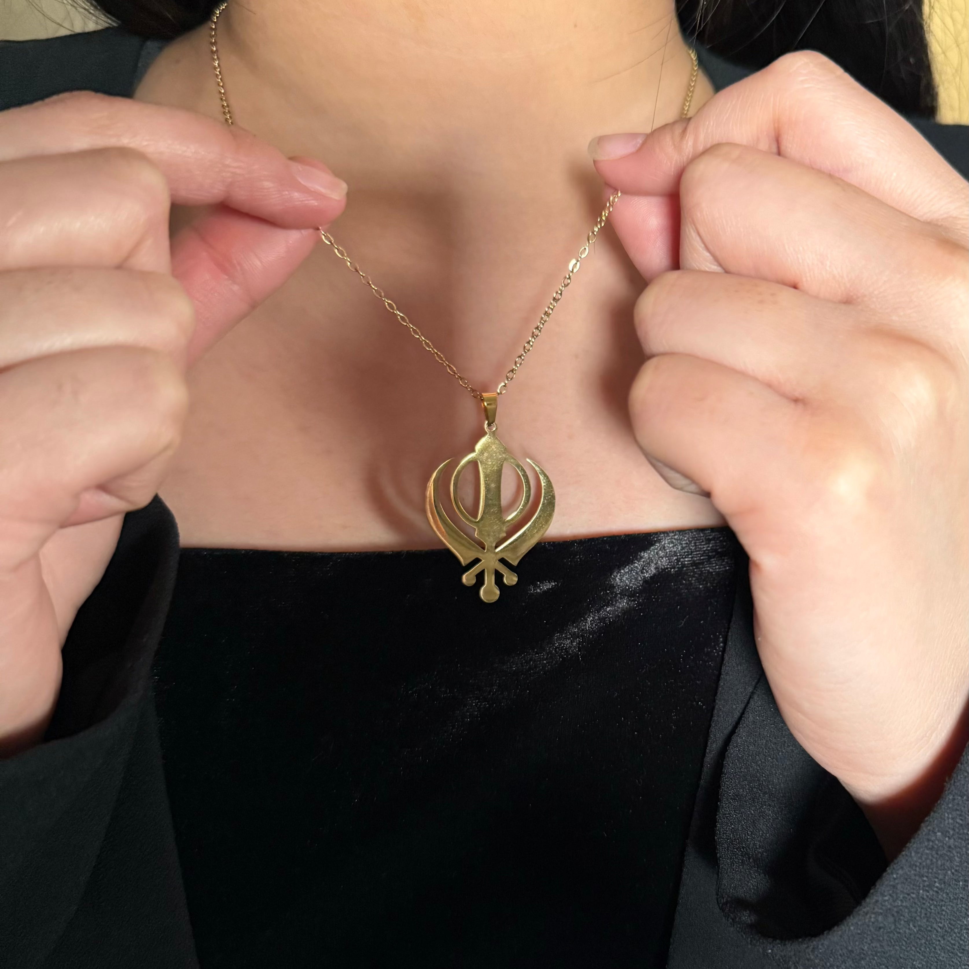 khanda sikh faith khalsa necklace gold