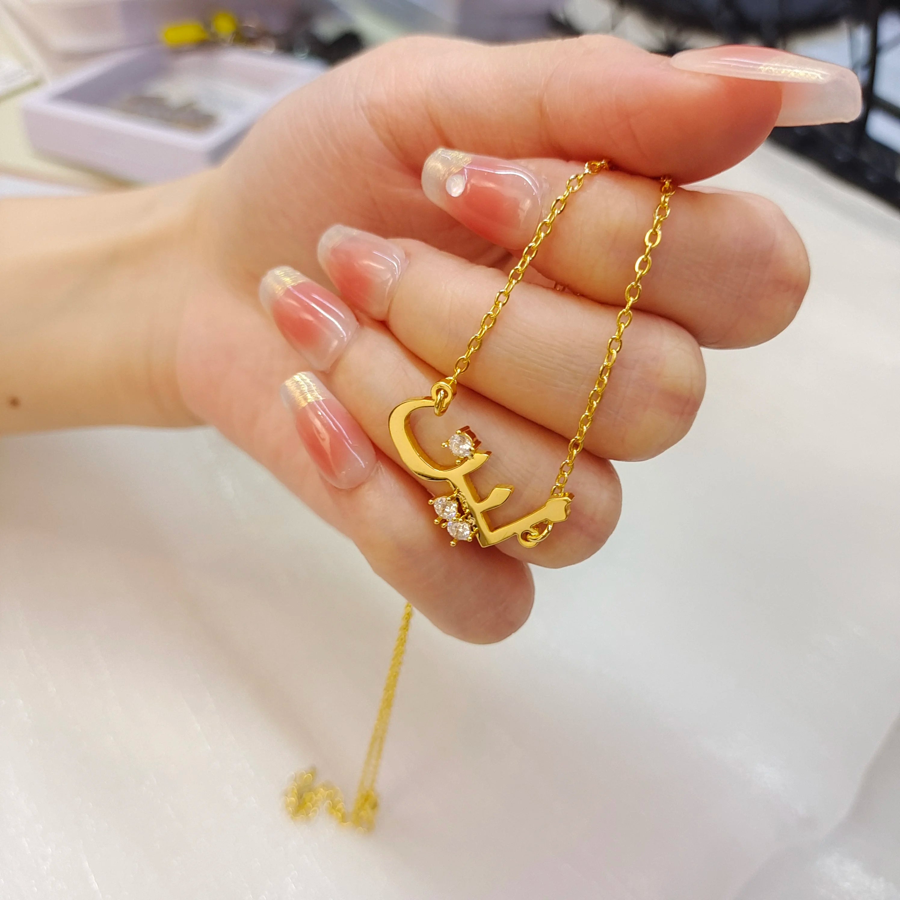 Personalised Arabic Name Necklace with Diamond Dots