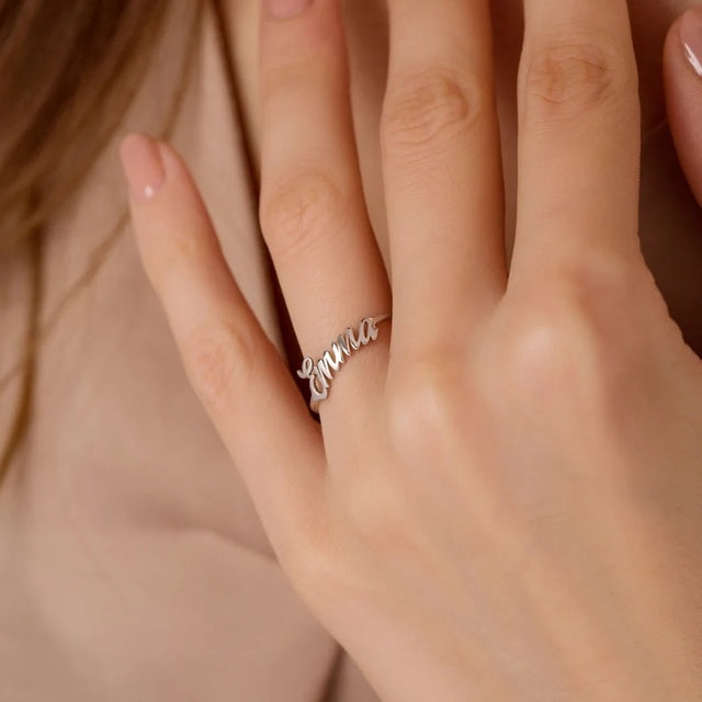 custom name personalised ring silver