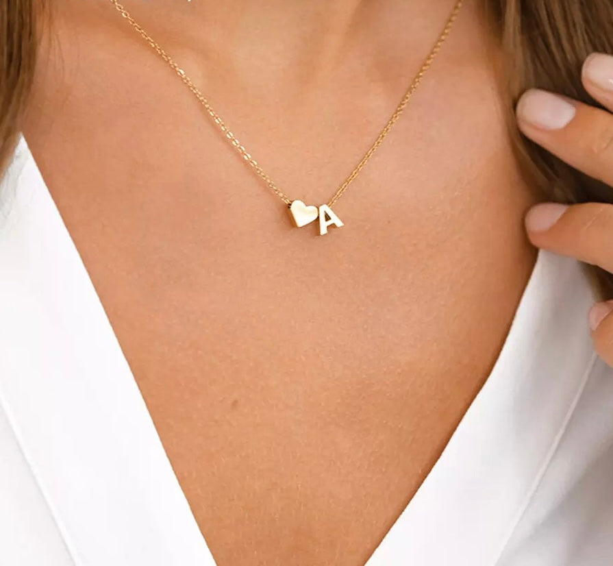 heart initial necklace gold
