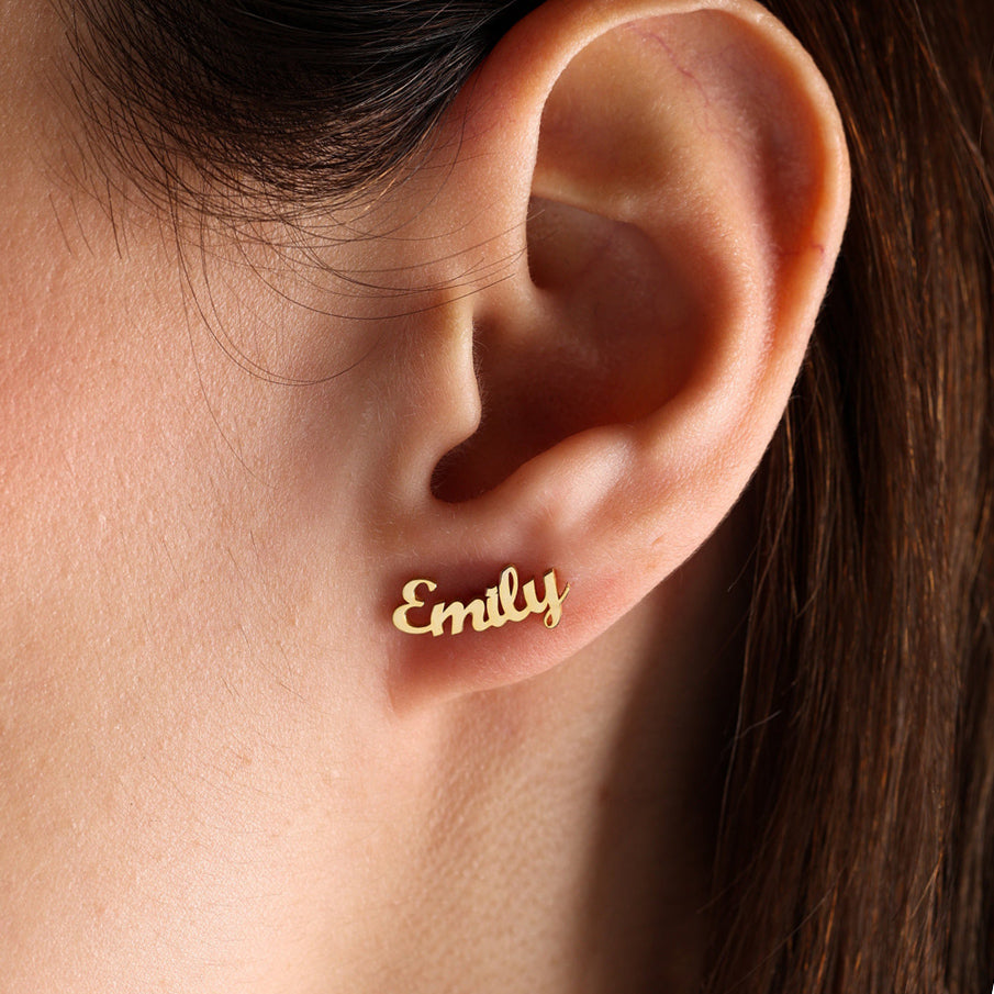 custom name earrings studs gold