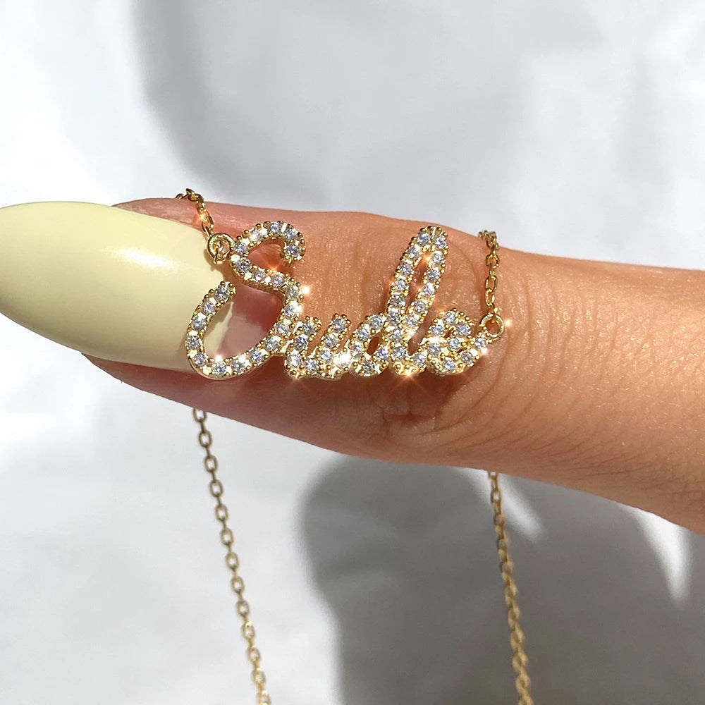 custom name necklace crystals diamonds