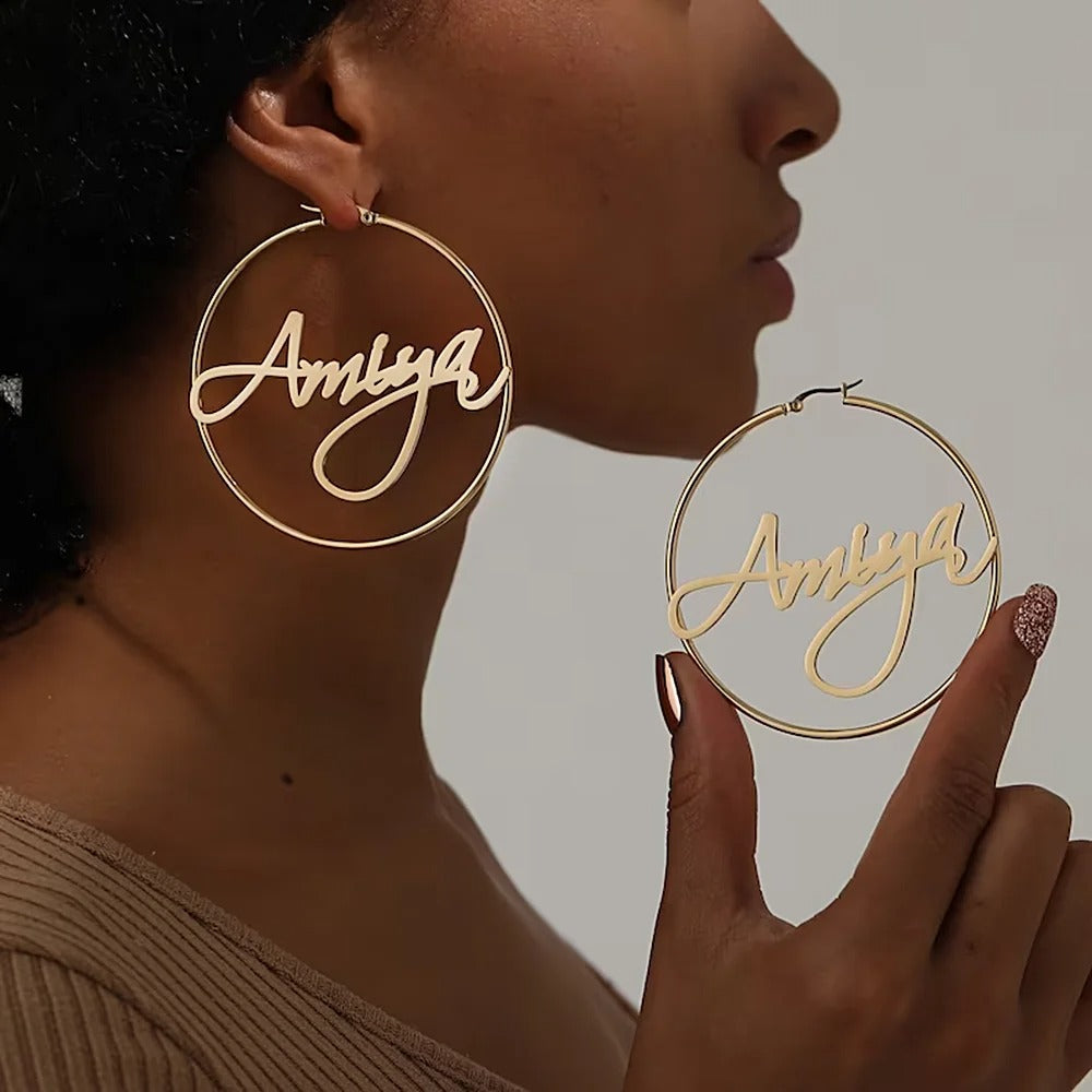 Personalised Name Hoop Earrings - Hip Hop Jewellery for Women