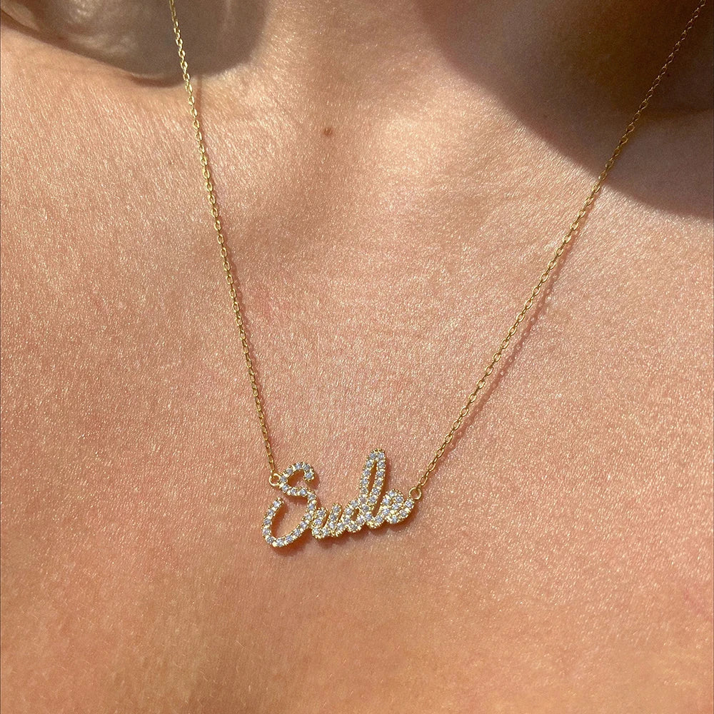 custom name necklace crystals diamonds