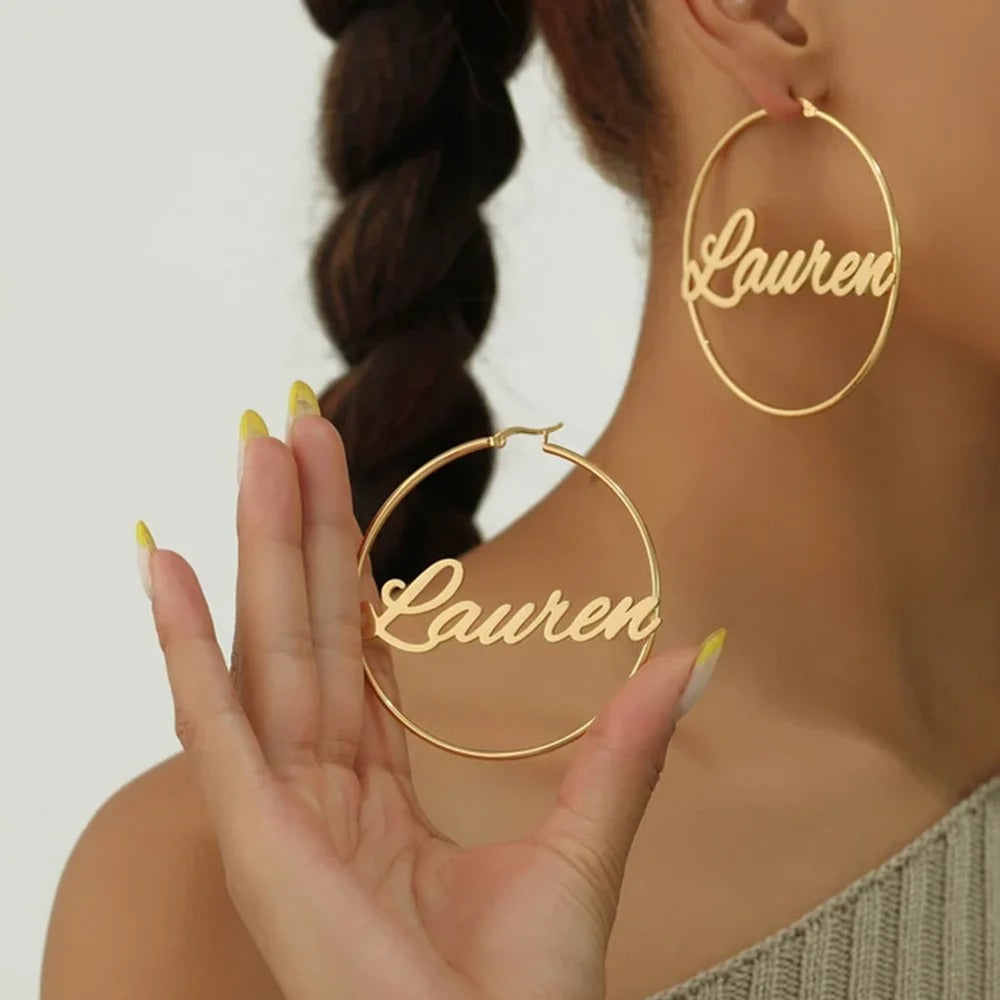 Personalised Name Hoop Earrings - Hip Hop Jewellery for Women