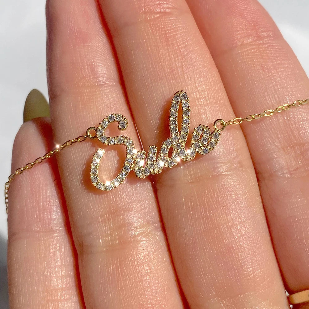 custom name necklace crystals diamonds
