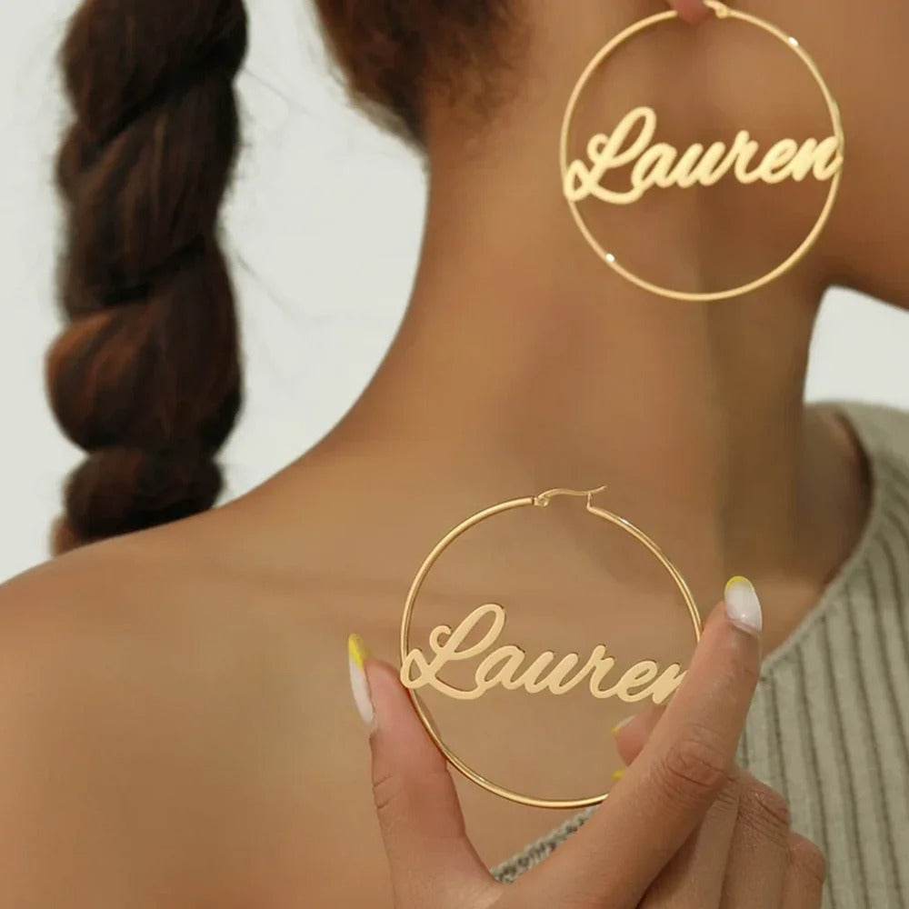 Personalised Name Hoop Earrings - Hip Hop Jewellery for Women