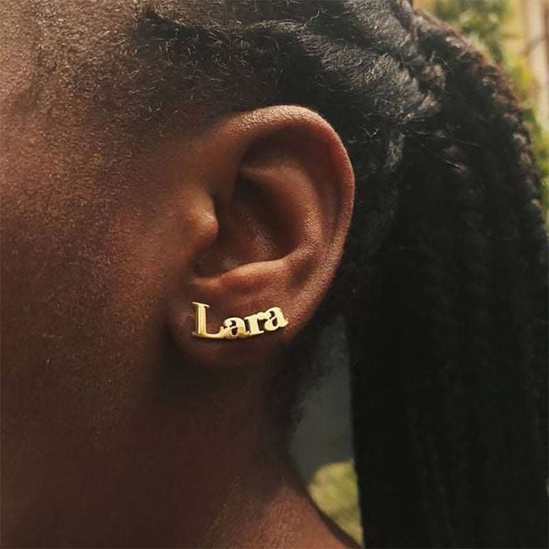 custom name earrings studs gold