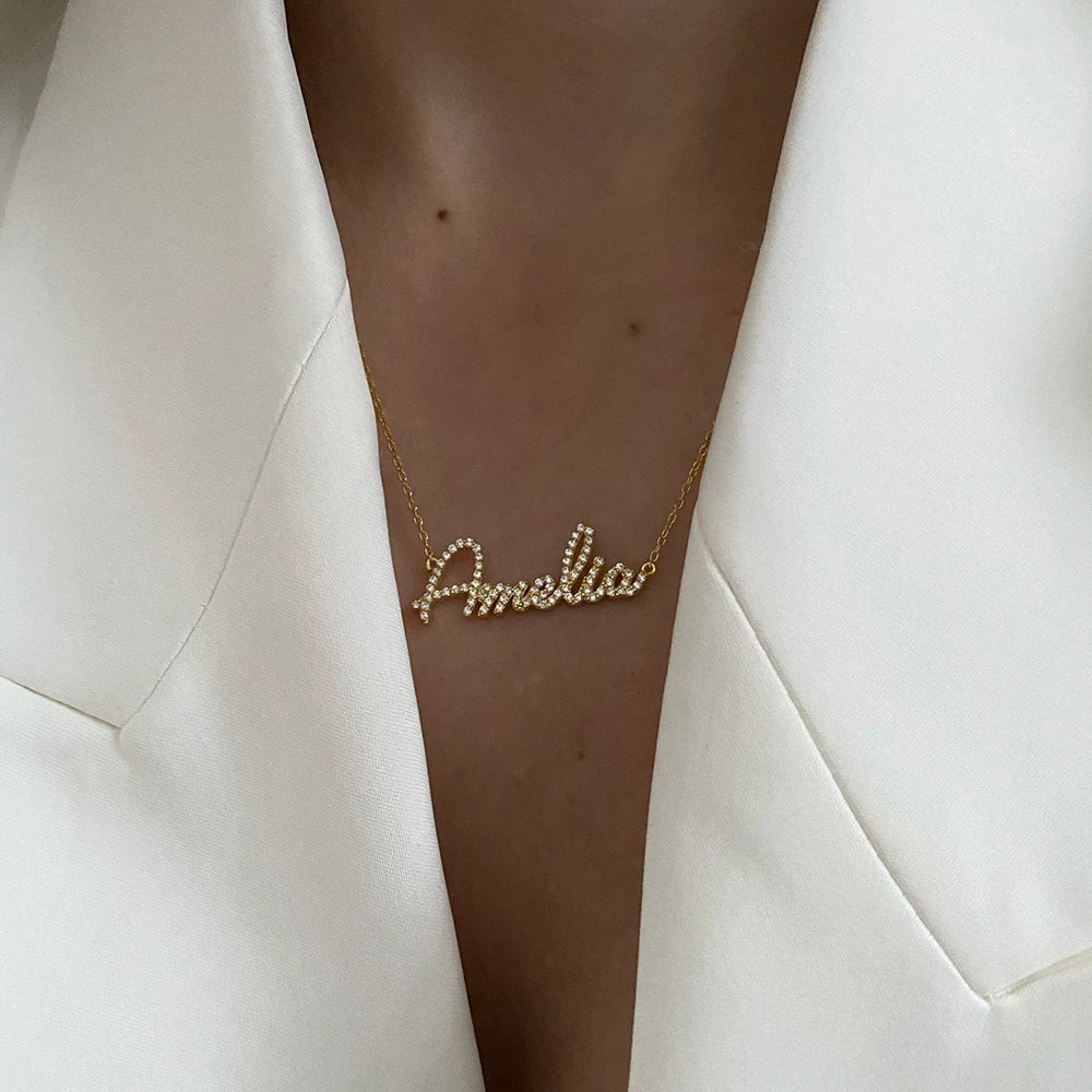 custom name necklace crystals diamonds