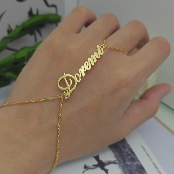 custom Name Hand Chain Ring Bracelet