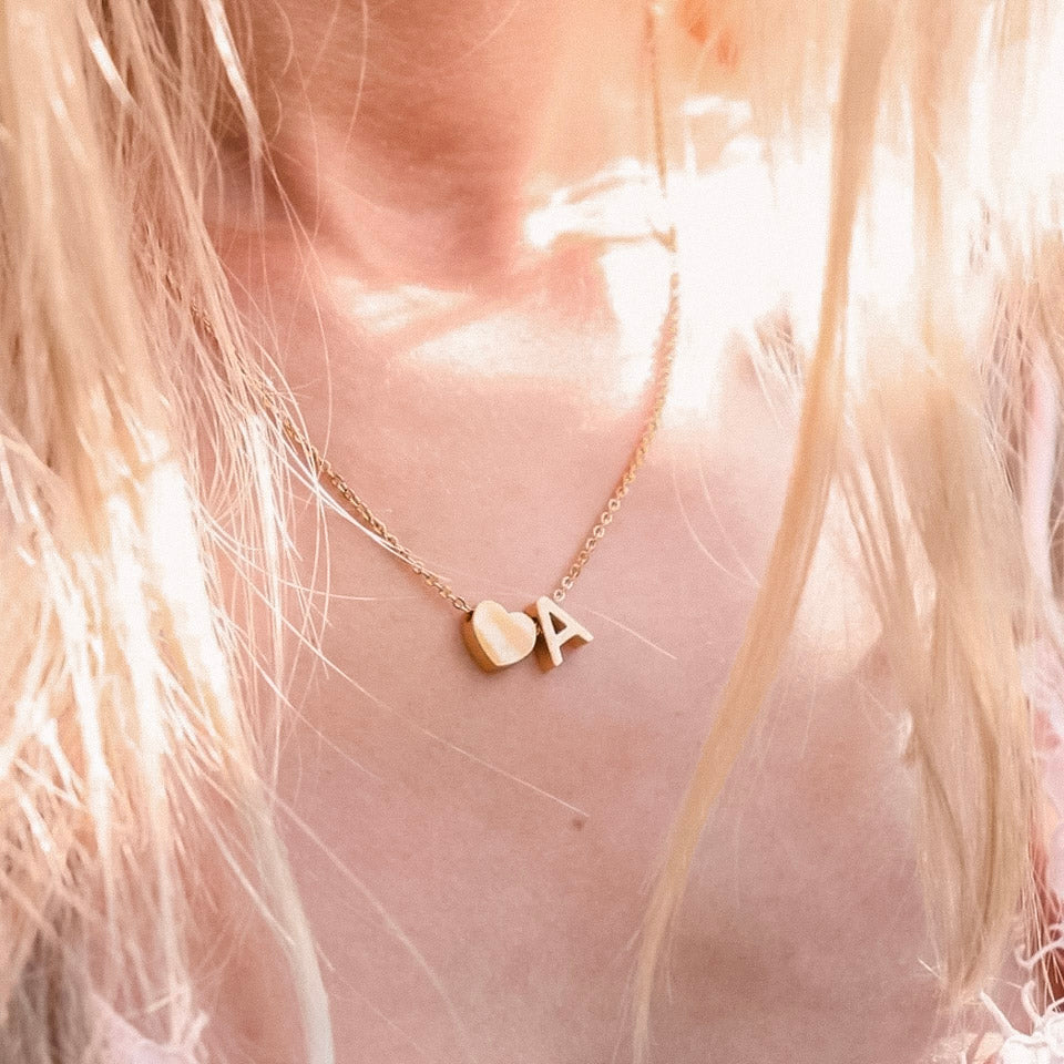 heart initial necklace gold 
