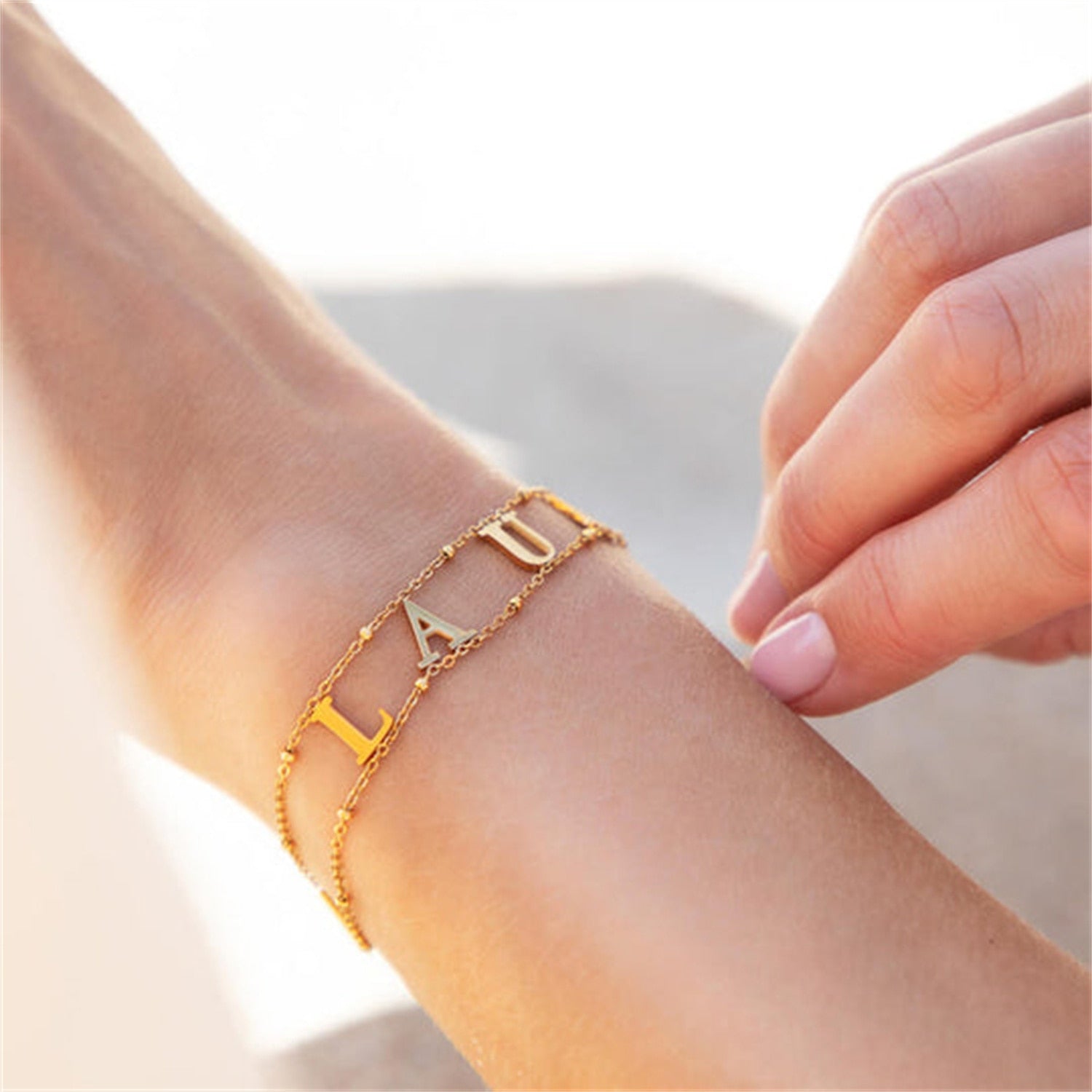 Double Chain Initial Letter Bracelet