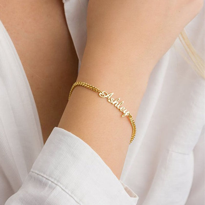 Personalised Name Bracelet with Cuban Chain