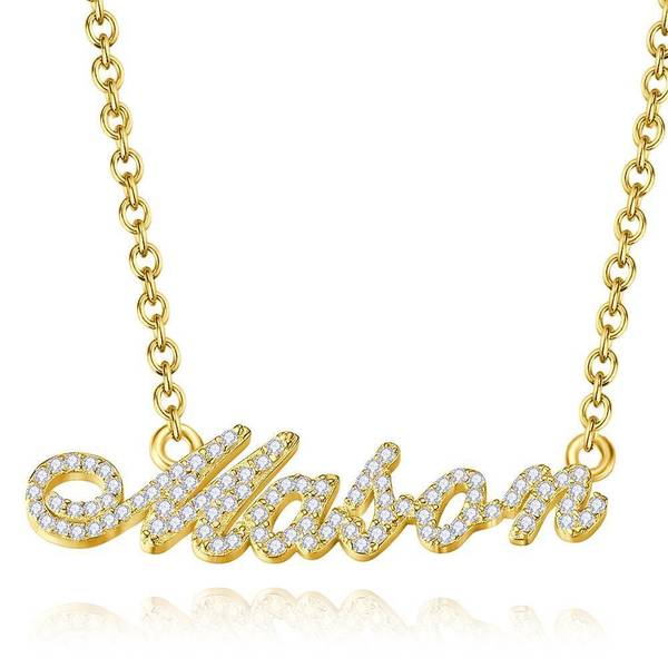 personalised name necklace crystals diamonds  gold
