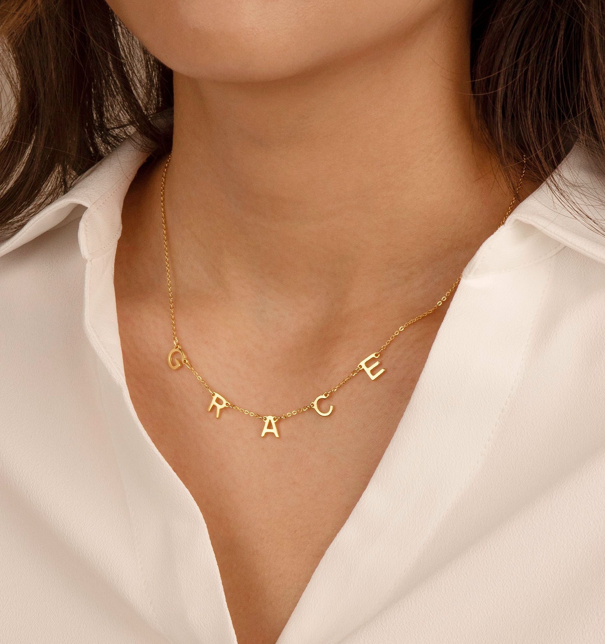 personalised gold initial letter name necklace
