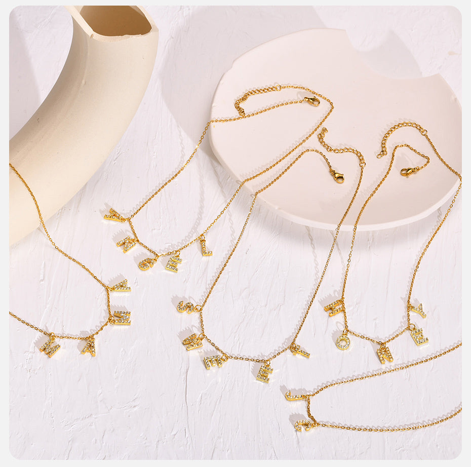 Personalised Crystal Initials Letters Necklace