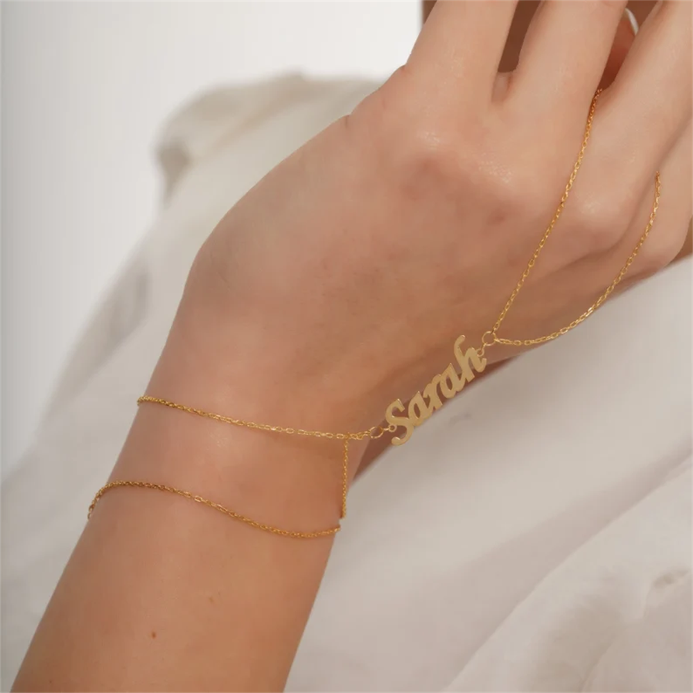 Personalised Name Hand Chain Ring Bracelet