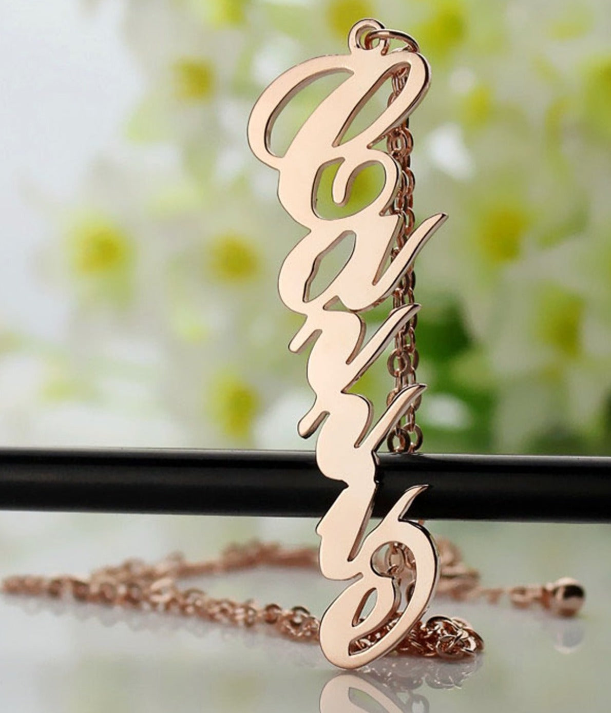 Personalised Vertical Nameplate Necklace rose gold