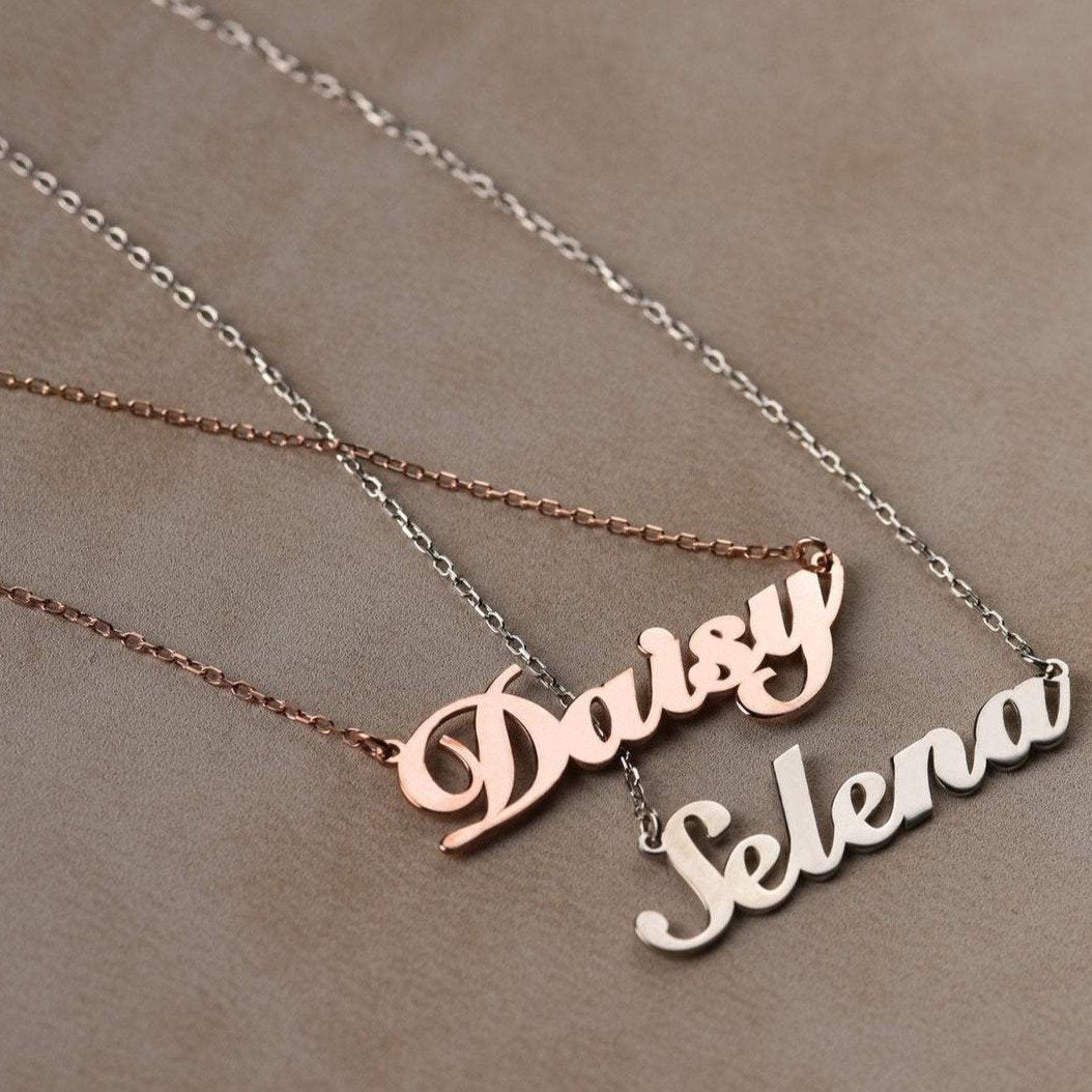 personalised custom nameplate necklace gold