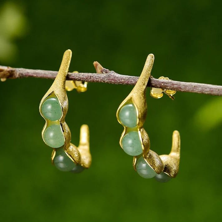 green aventurine gold stud earrings