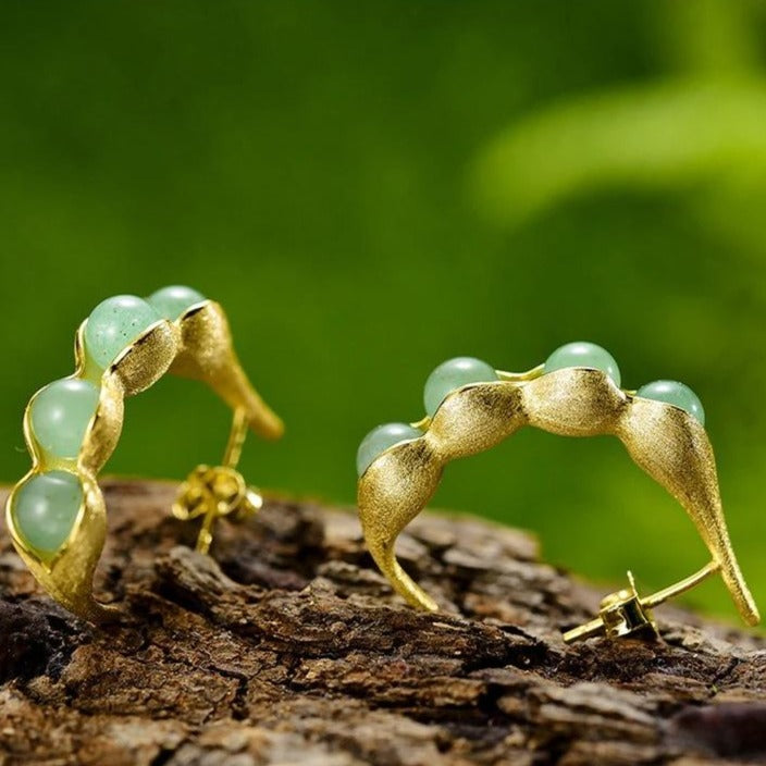 green aventurine gold stud earrings