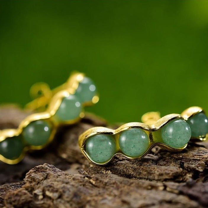 green aventurine gold stud earrings