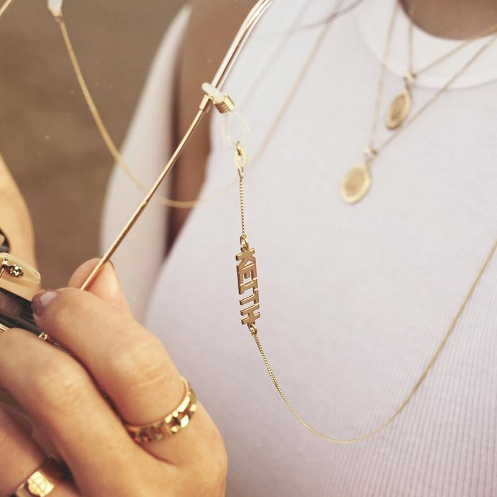 Personalised Name Eye Glasses Sunglasses spectacles chain