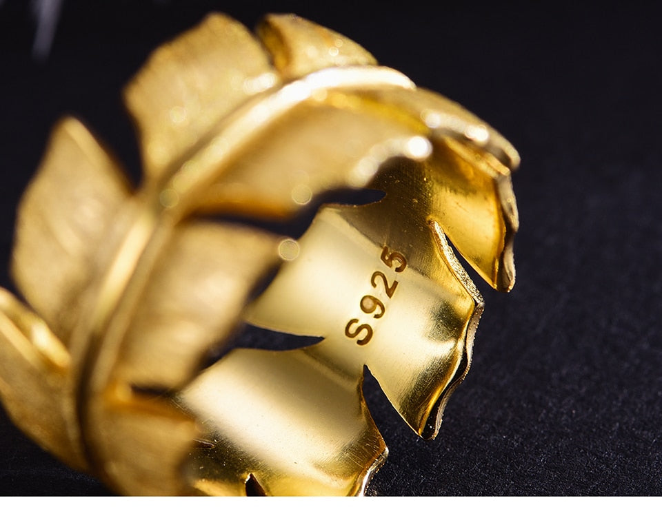 gold feather cocktail ring