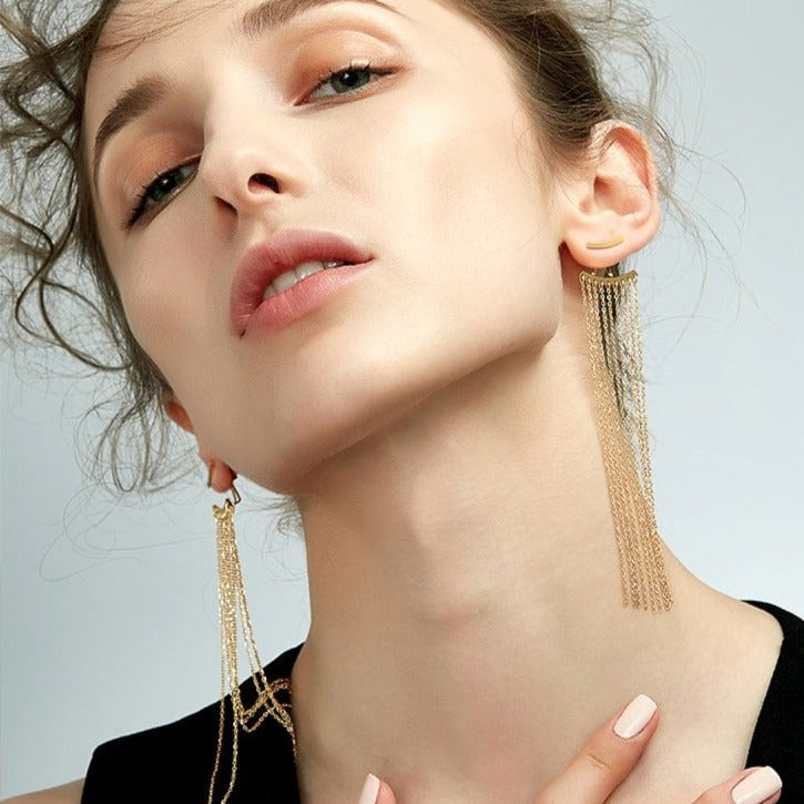 Tassel drop Statement Earrings gold