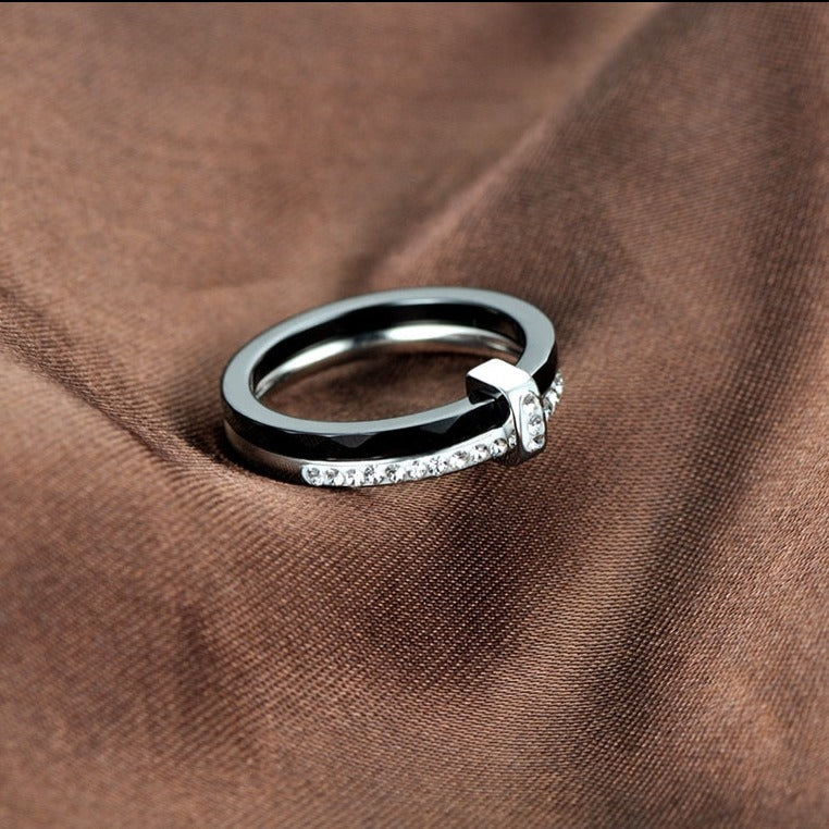 white Ceramic Ring with Crystals