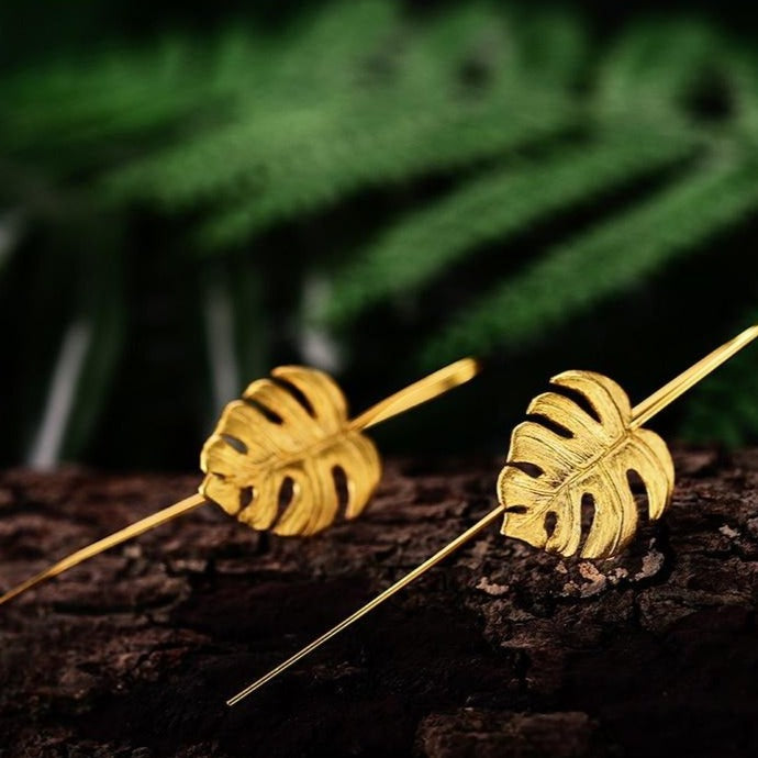 Gold Monstera Leaf Earrings | Handmade Statement Jewellery