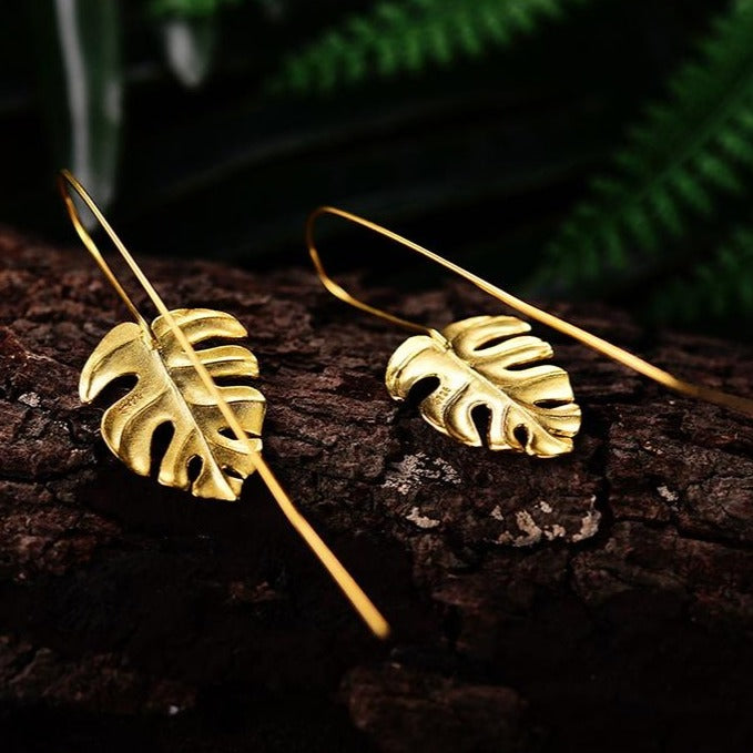 Gold Monstera Leaf Earrings | Handmade Statement Jewellery