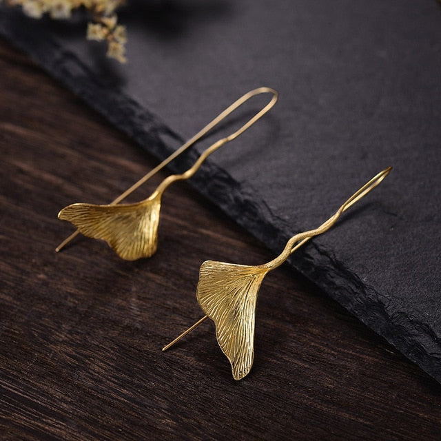 Gold Lotus Leaf Drop Earrings | Handmade Unique Statement Jewellery