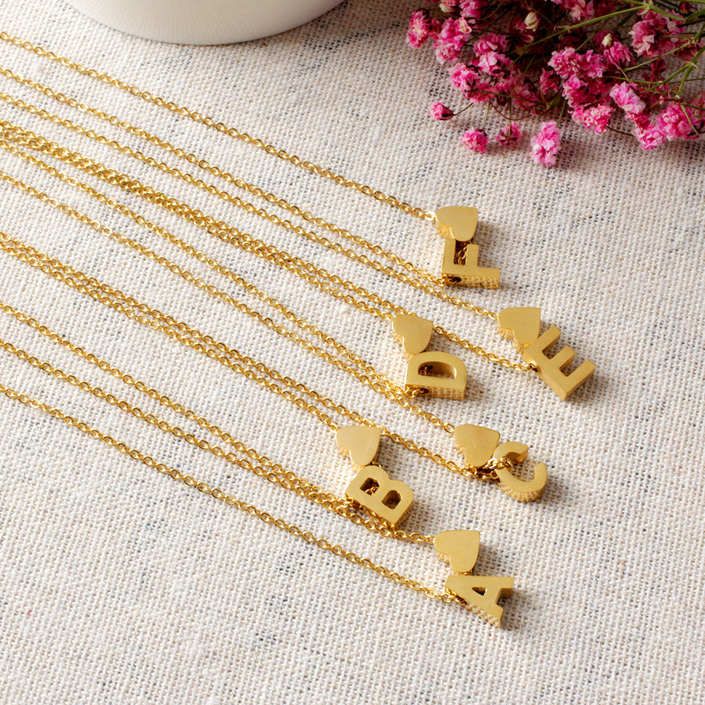 personalised initial heart necklace gold