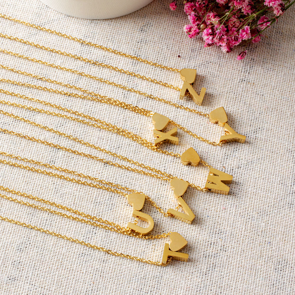 heart & initial letter necklace gold