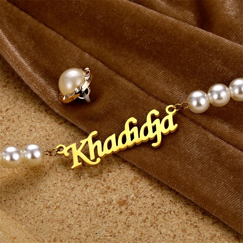 personalised name necklace gold pearls