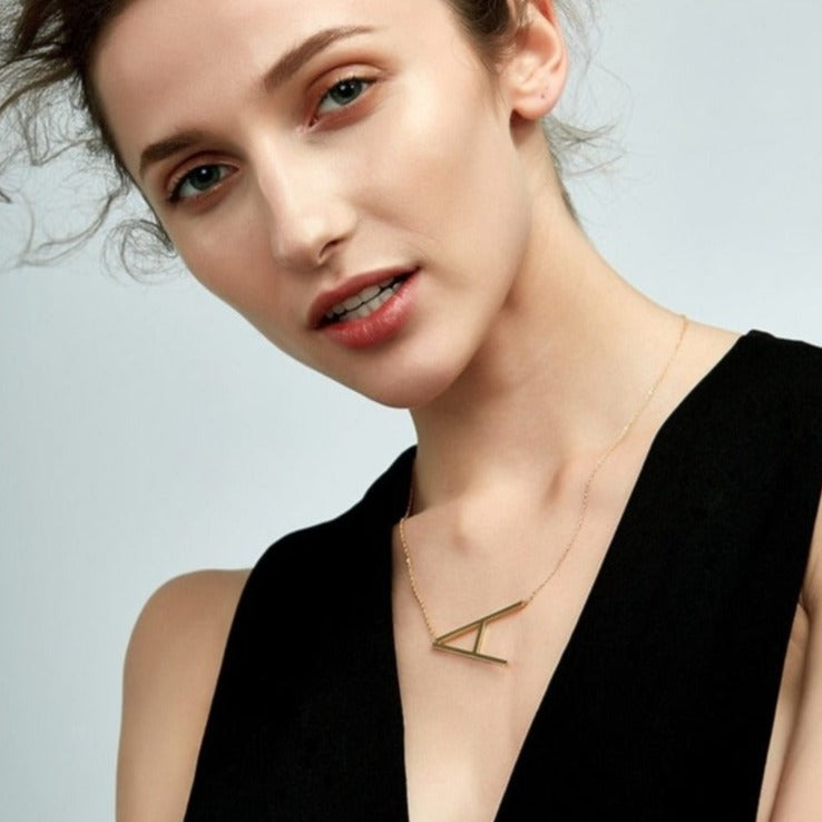 Gold Initial Letter Alphabet Pendant Choker Necklace