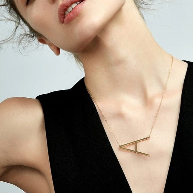 Gold Initial Letter Alphabet Pendant Choker Necklace