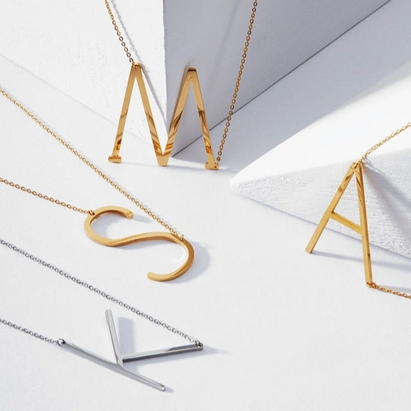 18ct Gold Plated Initial Letter Alphabet Pendant Choker Necklace 
