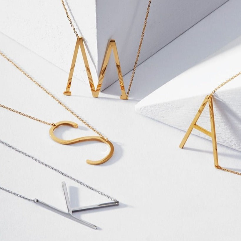18ct Gold Plated Initial Letter Alphabet Pendant Choker Necklace