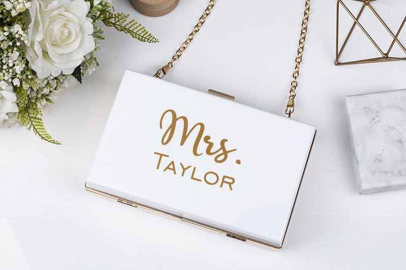 customised personalised acrylic clutch bag white
