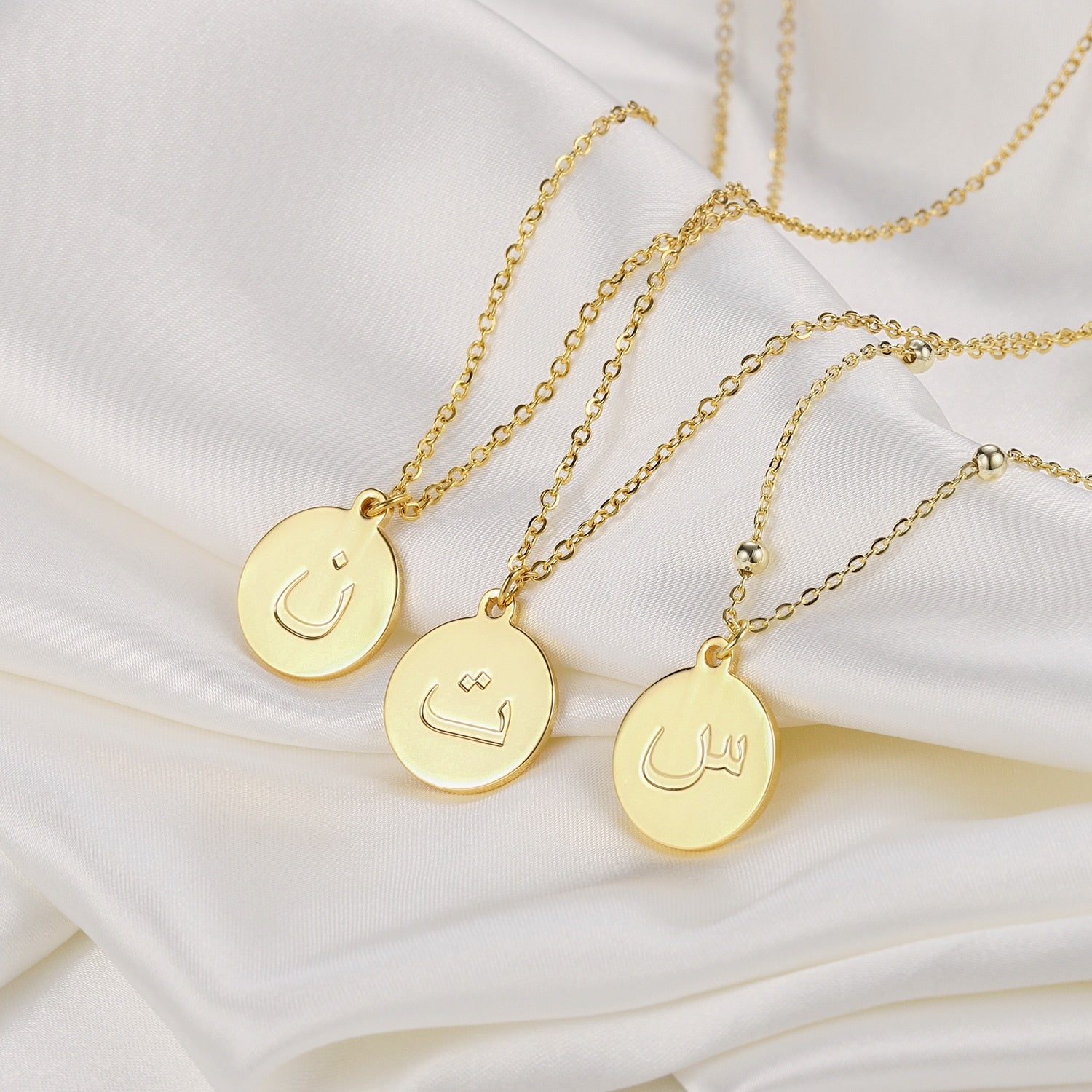 Gold Arabic Initial Letter Necklace - Arabic Alphabet Necklace