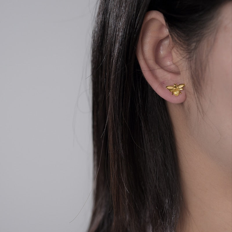 Dainty Handmade Bee Earrings - 925 Sterling Silver Gold Vermeil