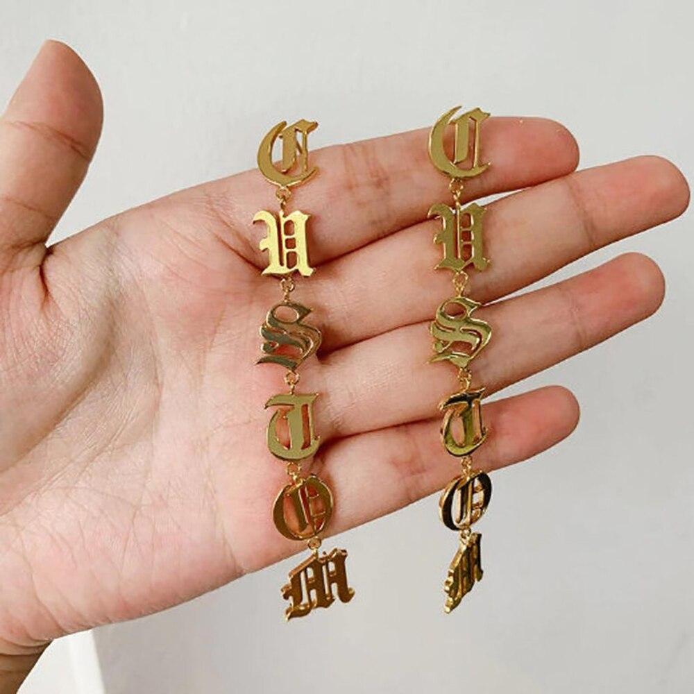 Personalised Old English Letters Drop Earrings