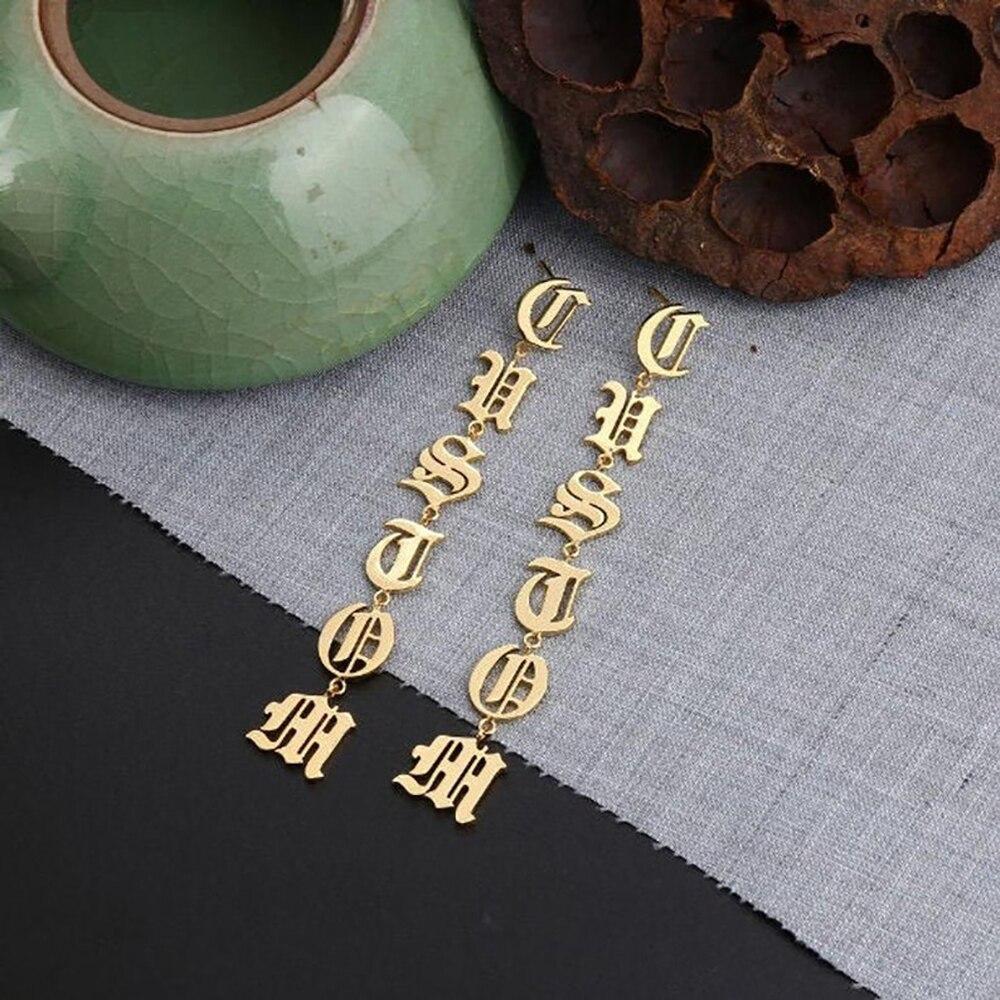 Personalised Old English Letters Drop Earrings