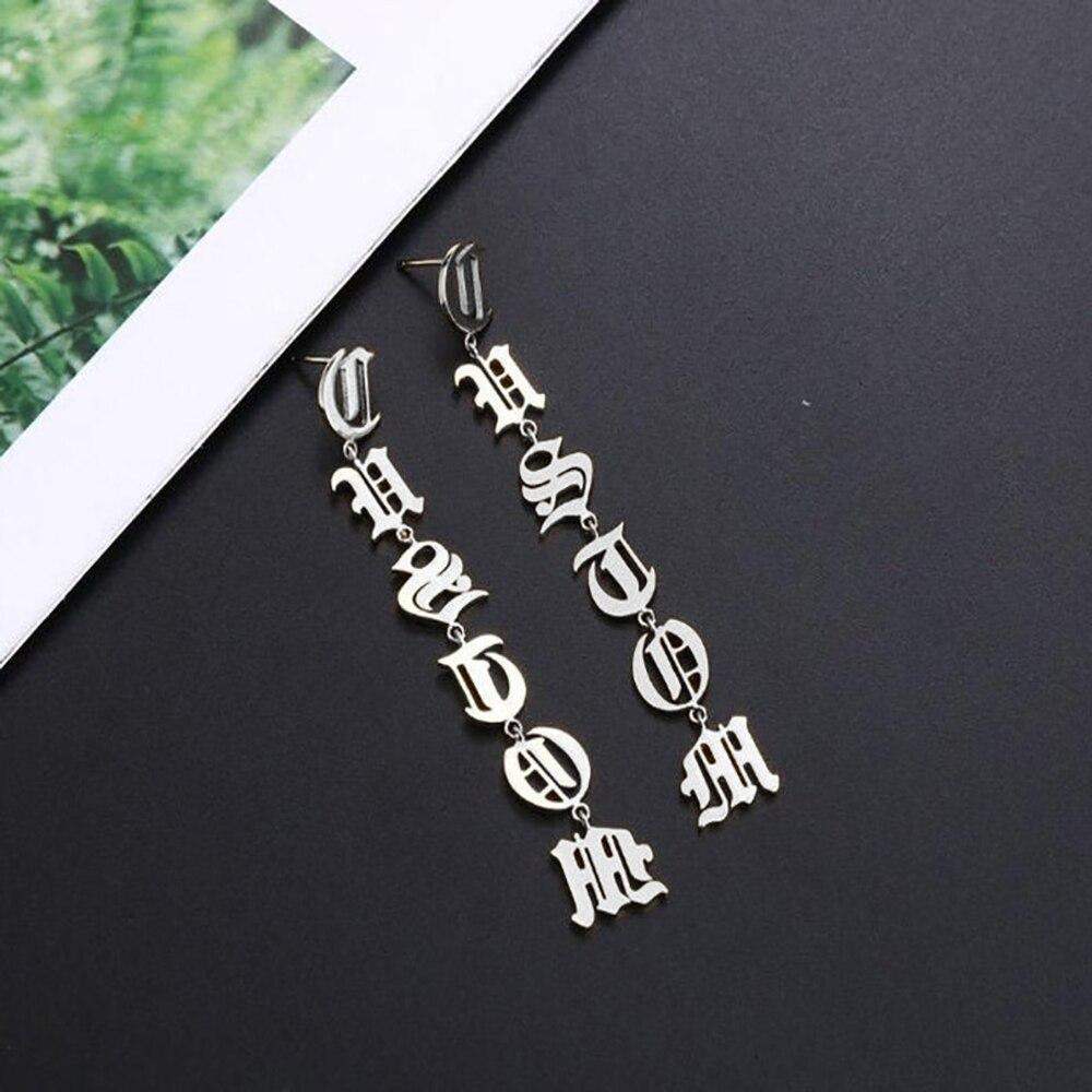 Personalised Old English Letters Drop Earrings